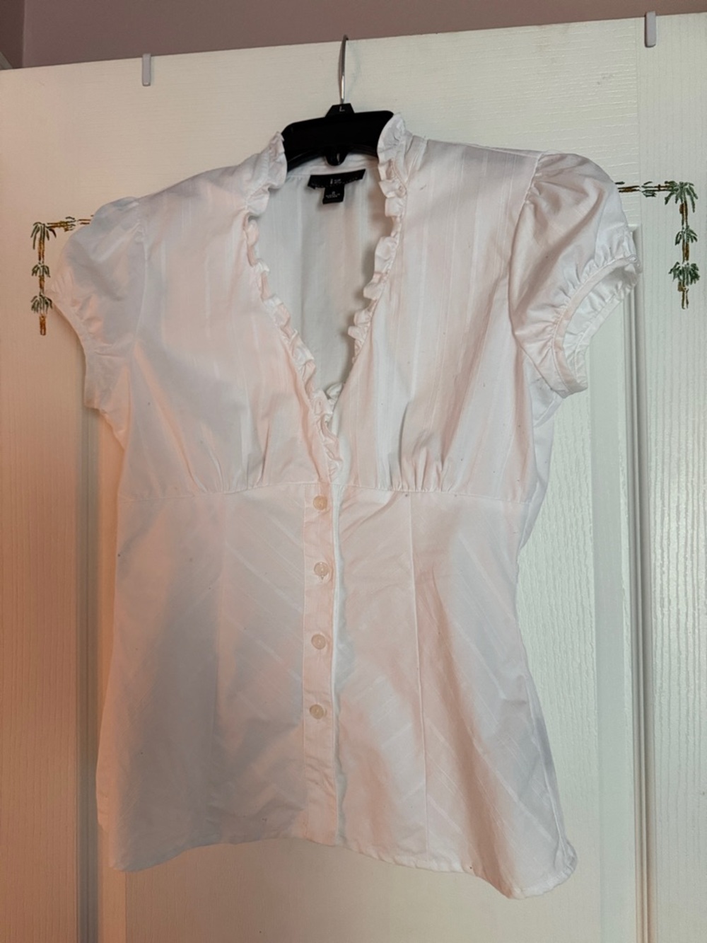 Iz Byer White Ruffle Trim Button-Down Blouse